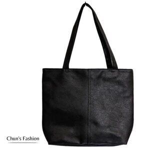 Women's Black Faux Leather Vegan Medium Sized Tote Shoulder Bag  NWT